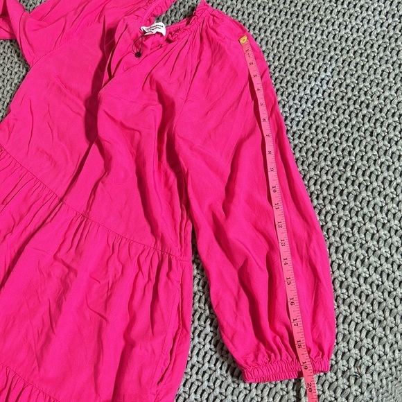 Caralynmirand Pink Shift Mini Dress XS Loose Fit Long Sleeve V-Neck A-Line - Picture 7 of 9